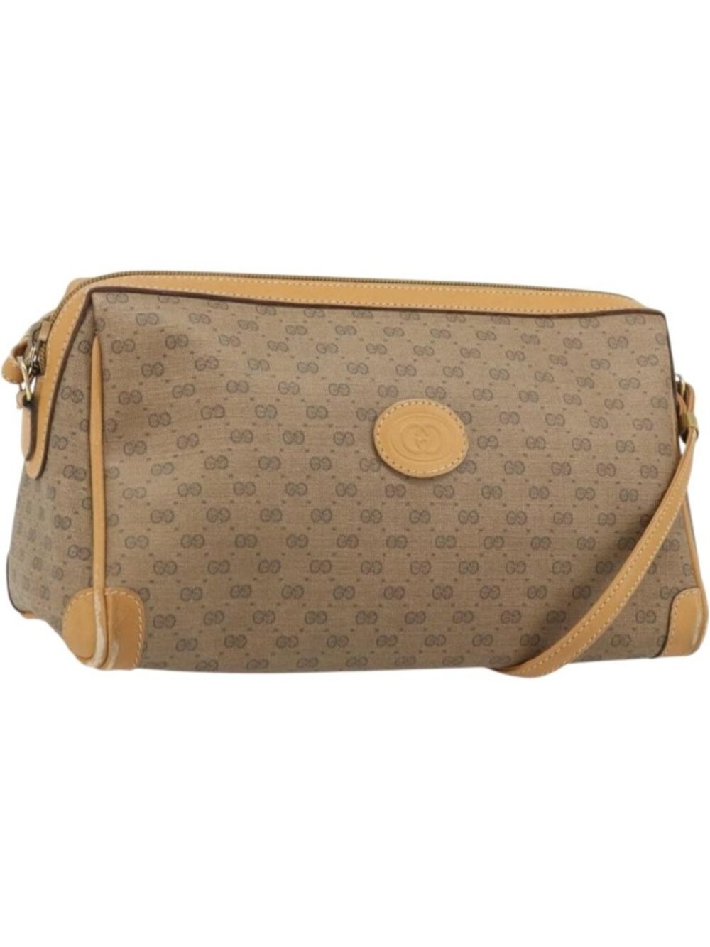 GUCCI Micro GG Supreme Shoulder Bag PVC Beige Gold